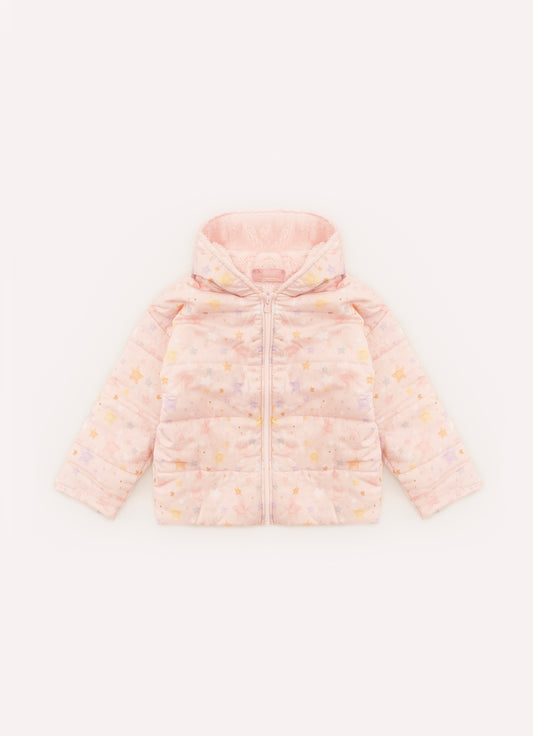 Casaco Puffer Algodão Estampado Estrelas Forro Pele