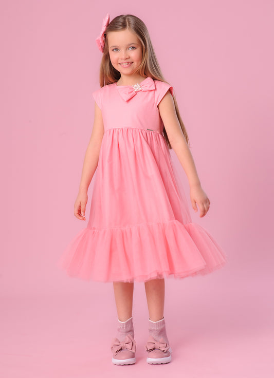 Vestido Tule Laço Puffer Bordado