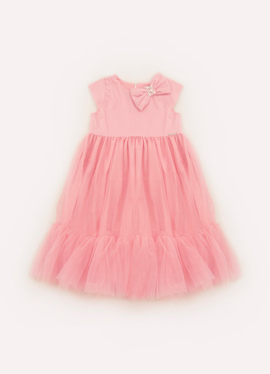 Vestido Tule Laço Puffer Bordado
