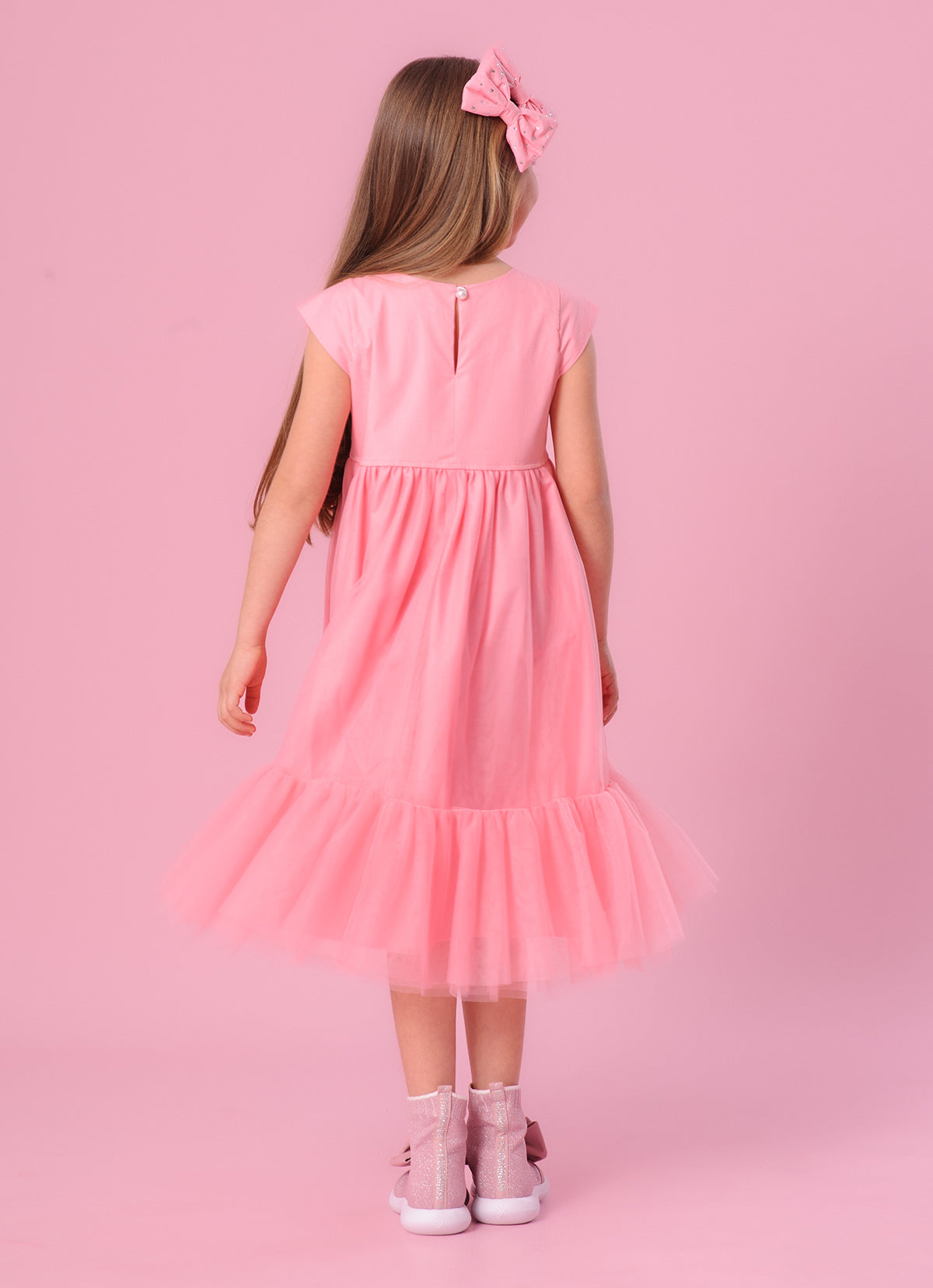 Vestido Tule Laço Puffer Bordado
