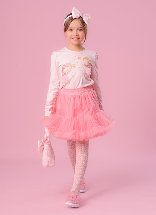 Saia Short Tule Babado Frufru