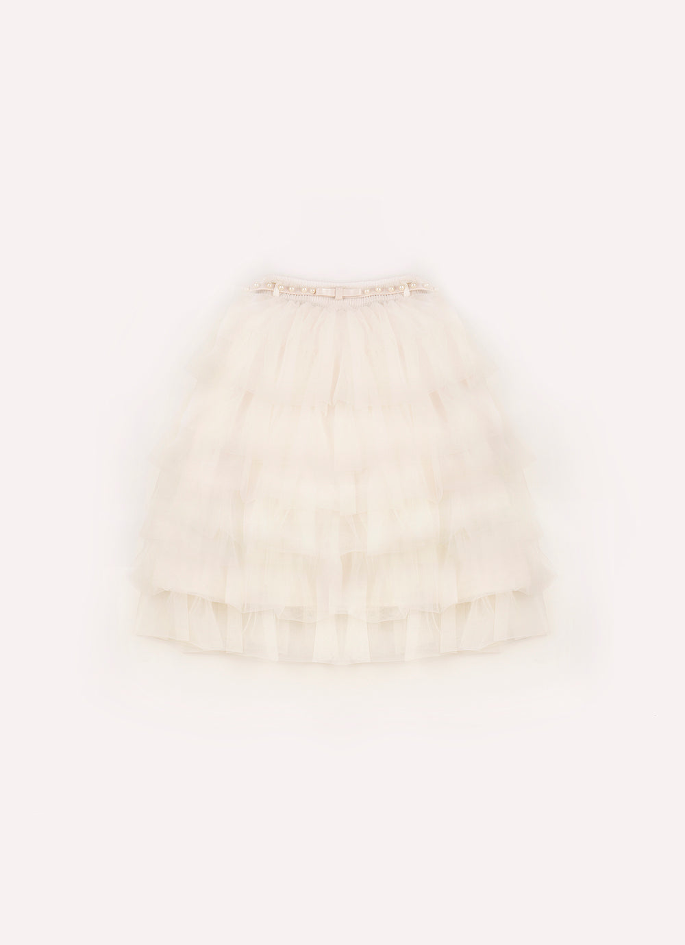 Saia Short Midi Babados Tule Com Cinto Pérolas