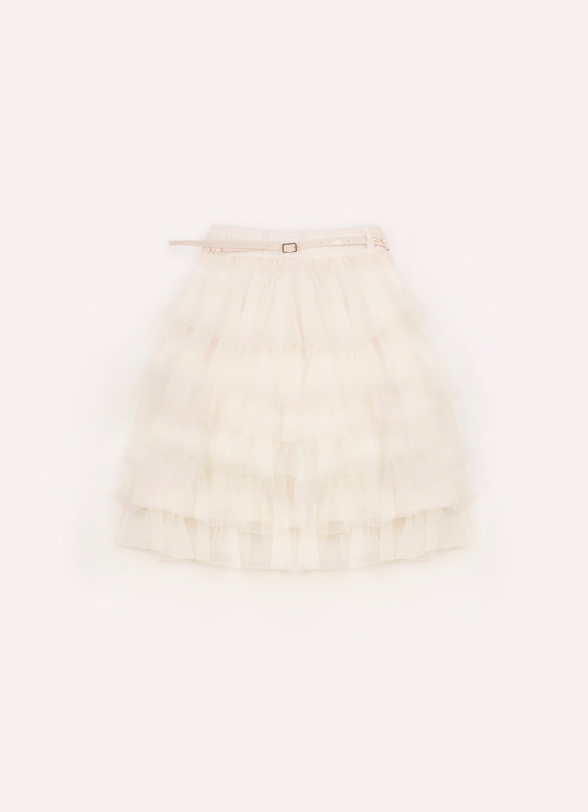 Saia Short Midi Babados Tule Com Cinto Pérolas
