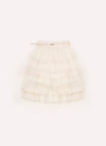 Saia Short Midi Babados Tule Com Cinto Pérolas