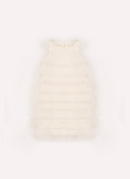 Vestido Babado Tule Colar Bordado