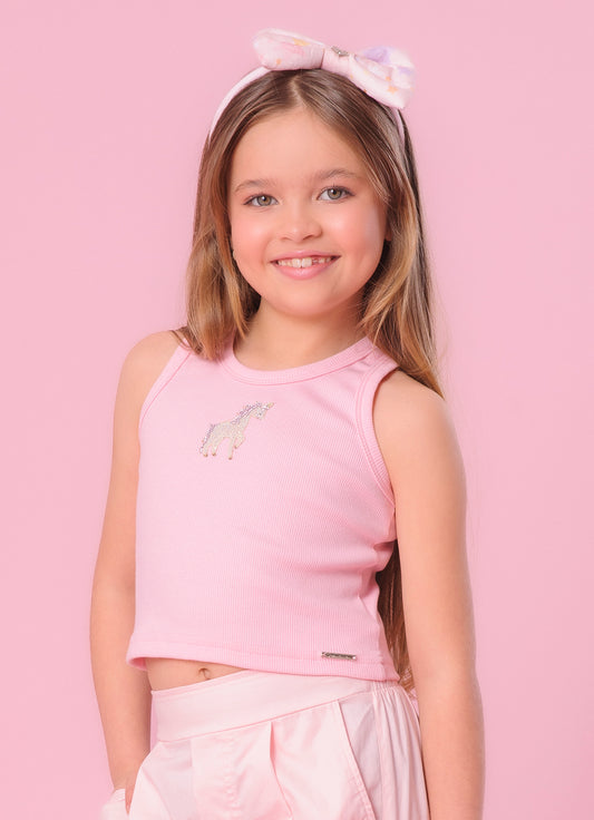 Blusa Cropped Ribana Patche Unicórnio Cristal