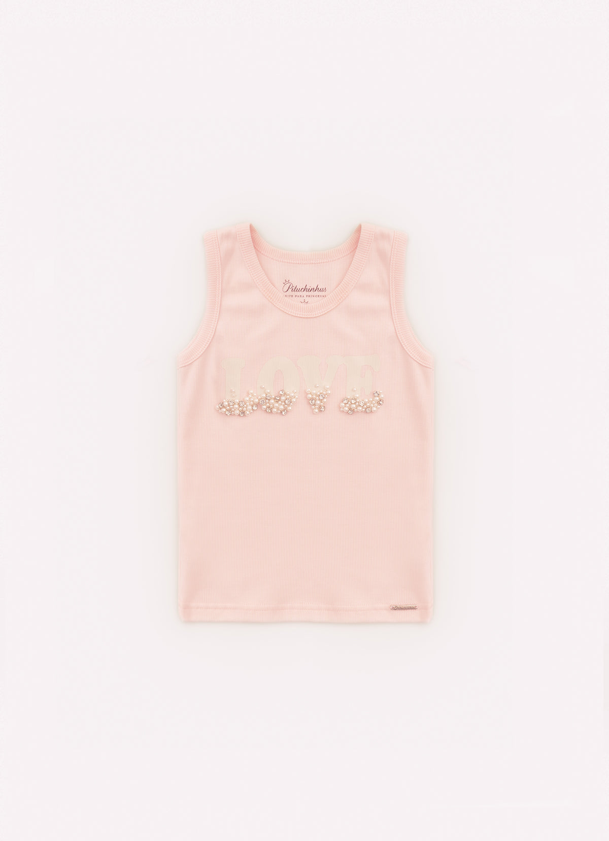 Regata Ribana Serigrafia Love Bordado Pérola e Cristal