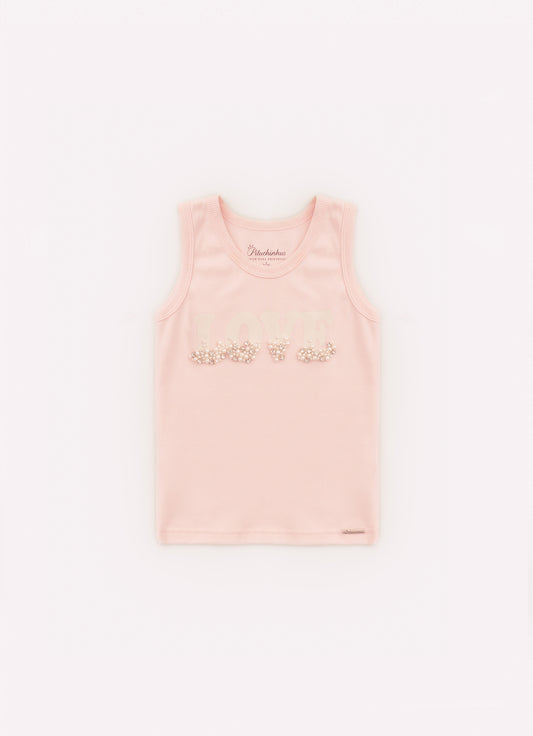 Regata Ribana Serigrafia Love Bordado Pérola e Cristal
