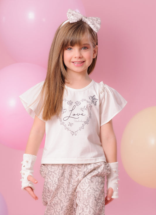 Blusa Cotton Serigrafia Coração Love Algodão