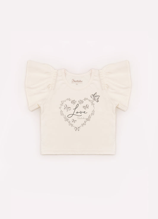 Blusa Cotton Serigrafia Coração Love Algodão