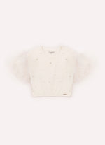 Blusa Cotton Manga Babados Tule Bordado Pérolas e Cristais