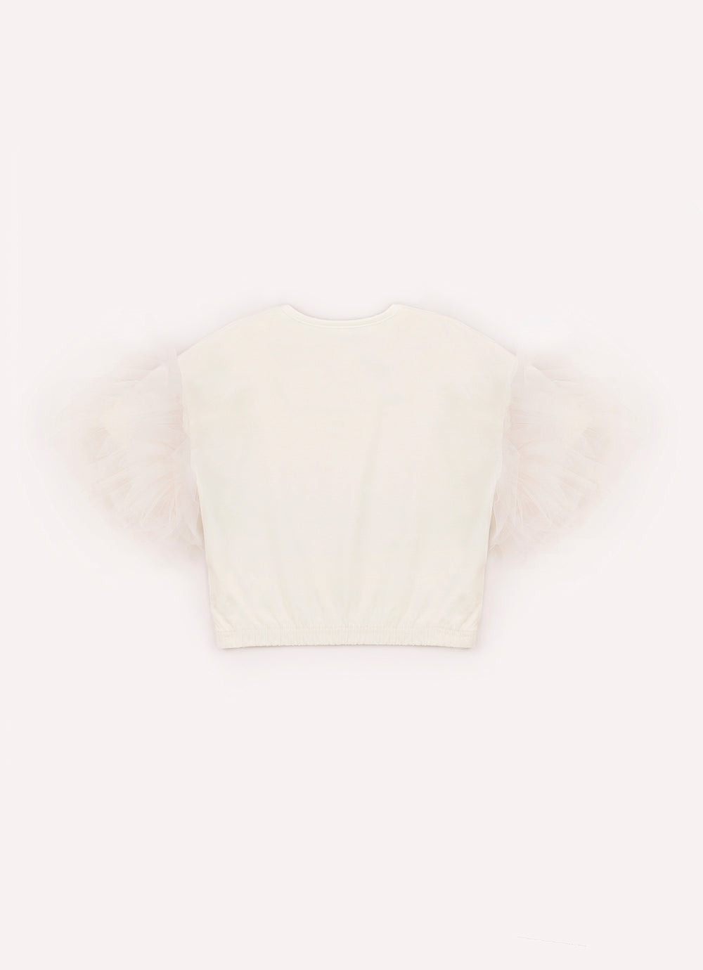 Blusa Cotton Manga Babados Tule Bordado Pérolas e Cristais