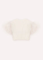 Blusa Cotton Manga Babados Tule Bordado Pérolas e Cristais