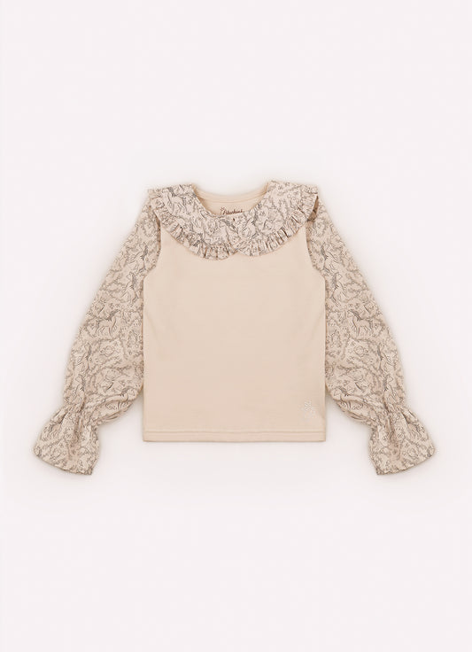 Blusa Cotton Manga e Gola Algodão Estampada Toile