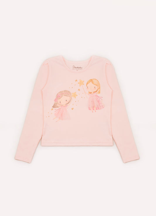 Blusa Cotton Serigrafia Fadinhas Saia Tule