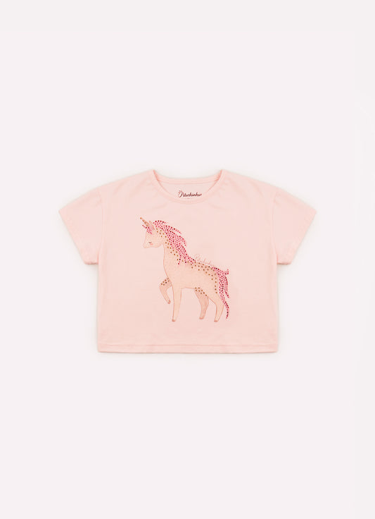 Blusa Cotton Cropped Unicórnio Cristais