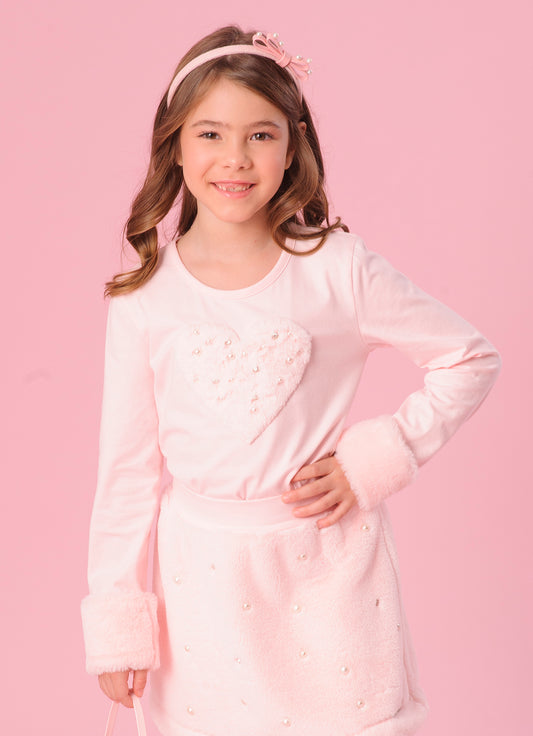 Blusa Cotton Coração e Punhos Pele