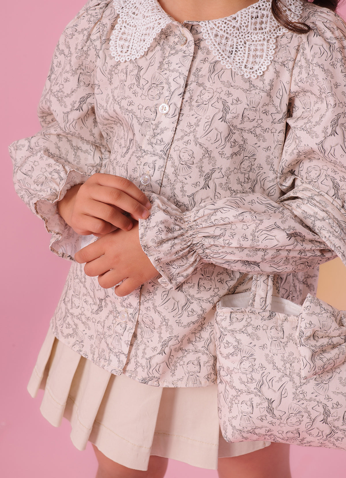 Camisa Algodão Estampada Toile Gola Guipir