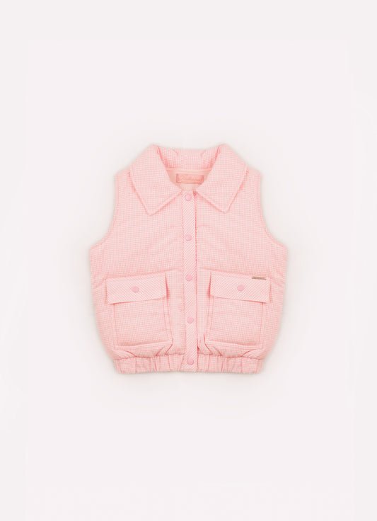 Colete Puffer Flanela Xadrez Bolsos