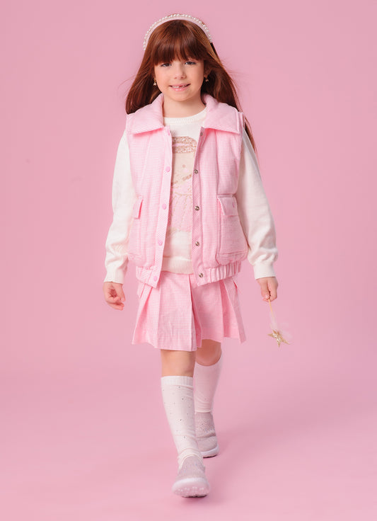 Saia Short FLanela Xadrez Pregas e Bolsos