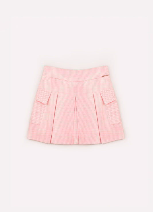 Saia Short FLanela Xadrez Pregas e Bolsos