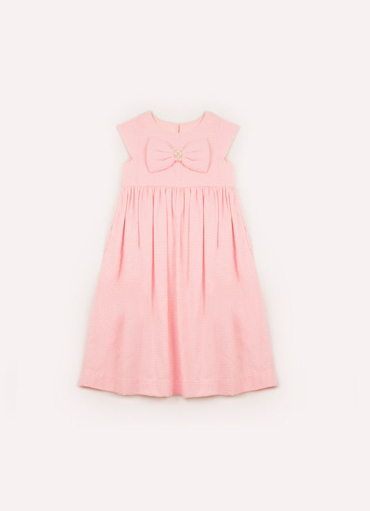 Vestido Flanela Xadrez Maxi Laços Puffer Bordado