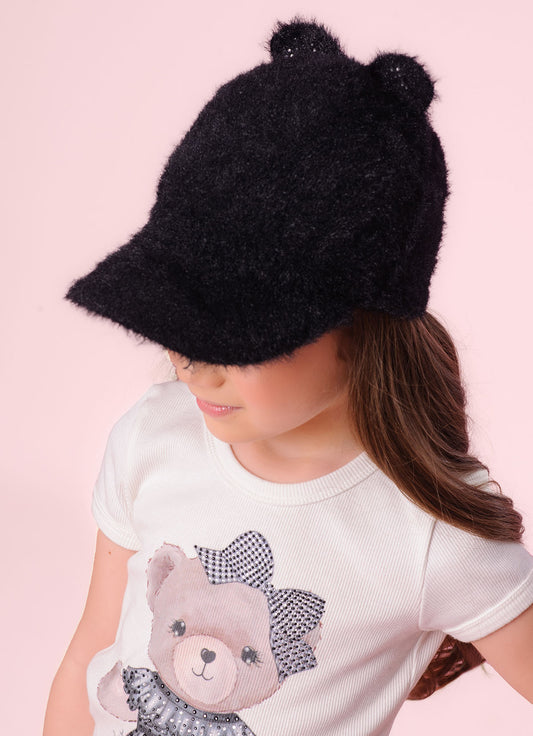 Boné Tricot Fio Fofinho Orelinhas Cristal