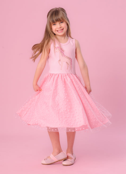 Vestido Unicórnio Cristal Saia Tule Corações