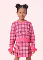 Blusa Tricot Xadrez Bolsos Lapela