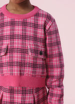 Blusa Tricot Xadrez Bolsos Lapela