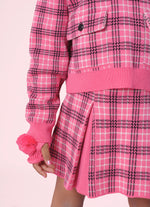Blusa Tricot Xadrez Bolsos Lapela