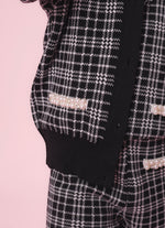 Casaco Tricot Xadrez Bolsos Bordados Ursa Costas