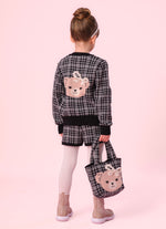 Casaco Tricot Xadrez Bolsos Bordados Ursa Costas