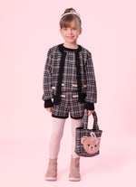 Casaco Tricot Xadrez Bolsos Bordados Ursa Costas