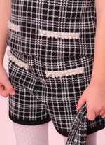 Short Tricot Xadrez Bolsos Bordados