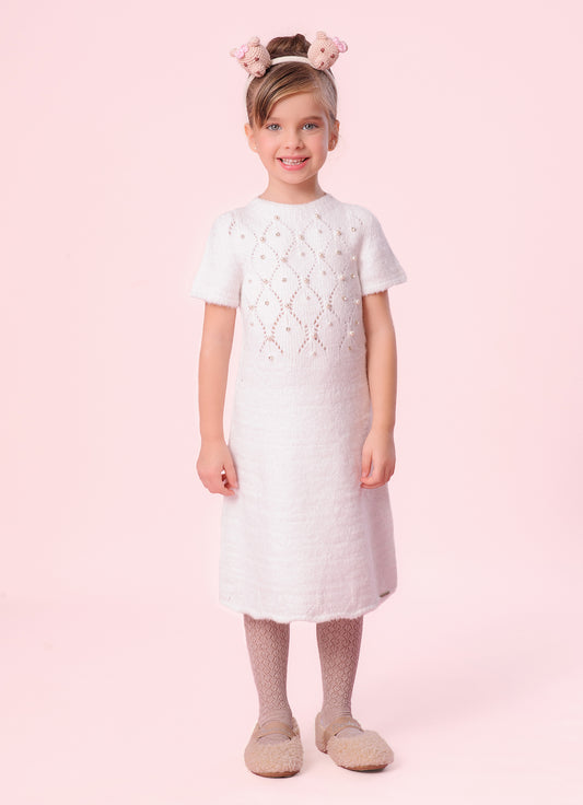 Vestido Tricot Sem Costura Fofinho Bordados