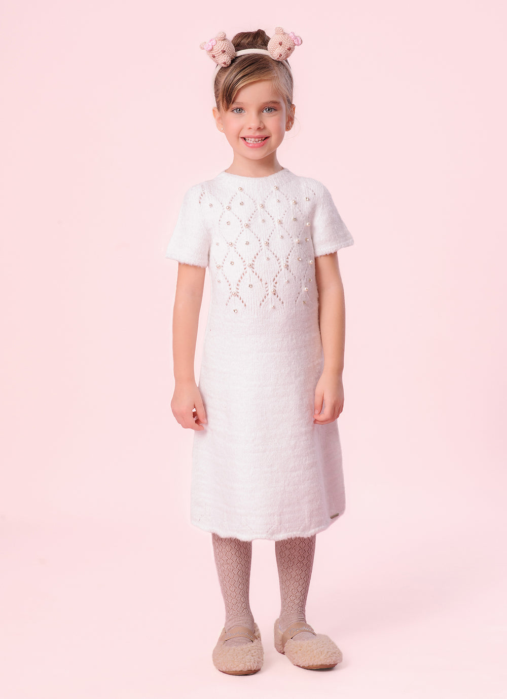 Vestido Tricot Sem Costura Fofinho Bordados