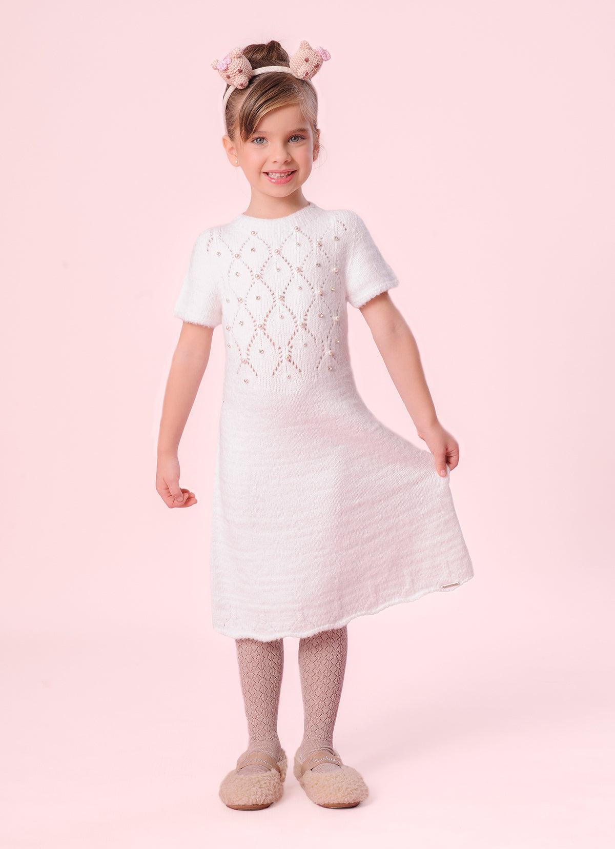 Vestido Tricot Sem Costura Fofinho Bordados