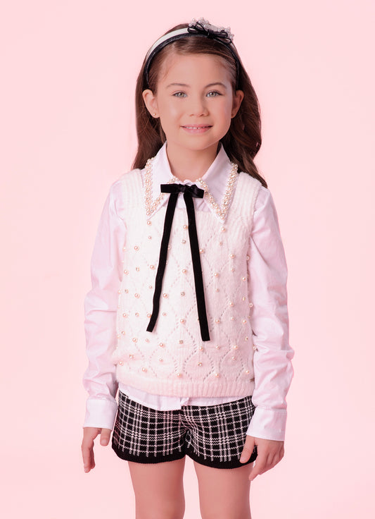 Camisa Tricoline Laço Veludo Bordado
