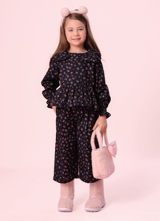 Calça Pantacourt Algodão Estampa Mini Flores