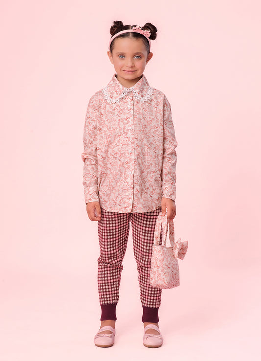 Camisa Algodão Estampa Toile Rendinha Gola