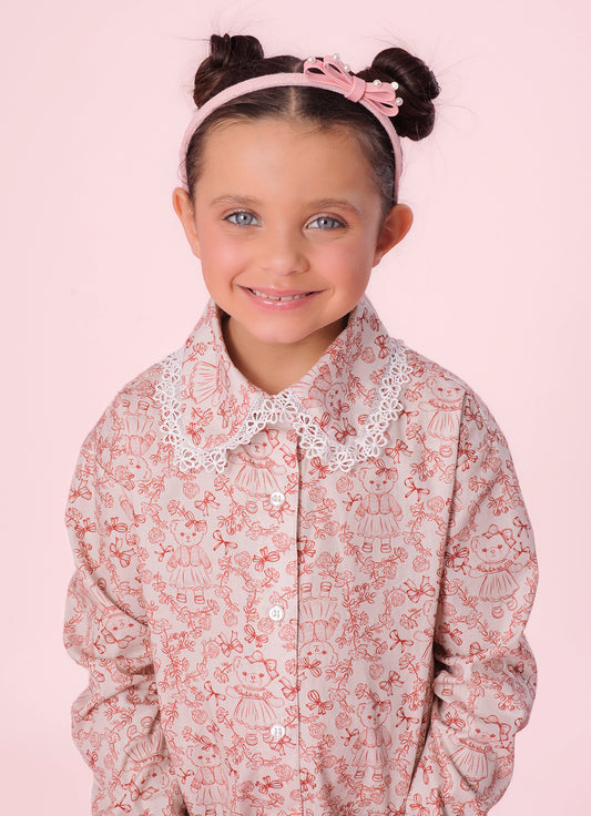 Camisa Algodão Estampa Toile Rendinha Gola