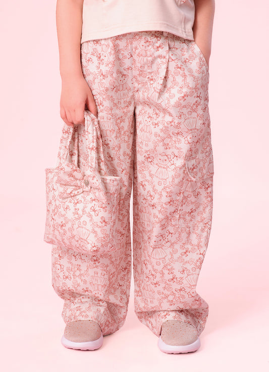 Calça Reta Algodão Estampa Toile Pregas e Bolsos