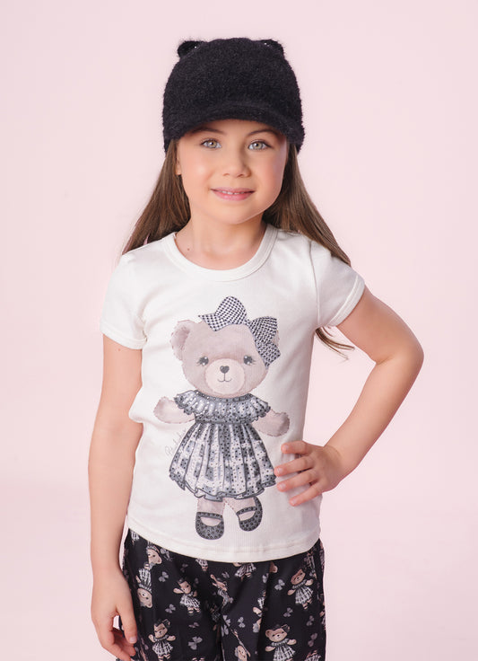 Blusa Rib Ursinhas Cristais