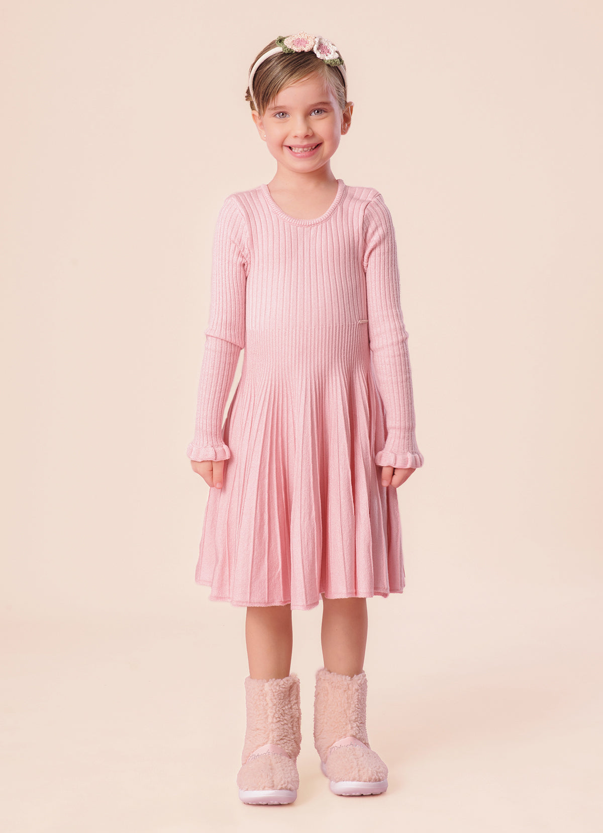 Vestido Tricot Canelado Manga Longa