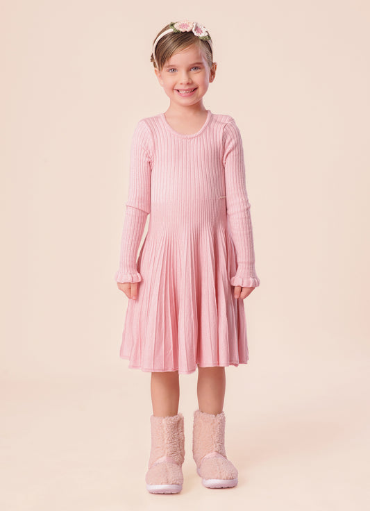 Vestido Tricot Canelado Manga Longa