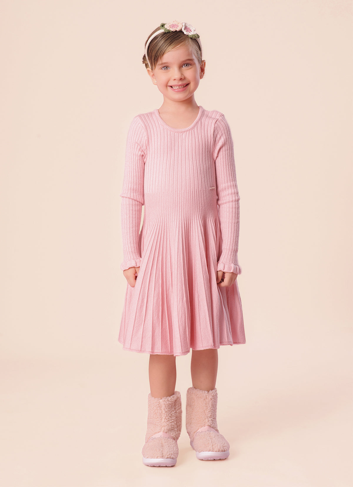 Vestido Tricot Canelado Manga Longa