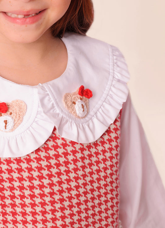 Colete Tricot Pied de Poule Bolsos Bordados