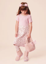 Vestido Tricot Canelado Saia Jacquard Floral