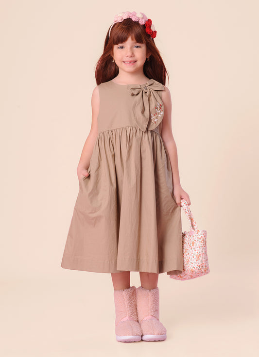 Vestido Tricoline Maxi Laço Bordado